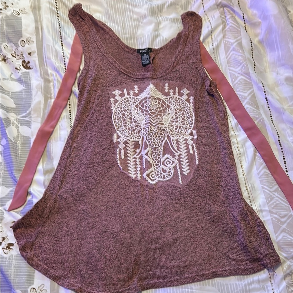 Soul Flower Graphic Heather Mauve and White Sleeveless Tank